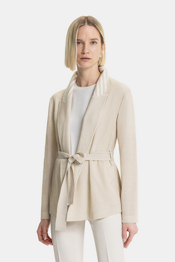 BEIGE SURPLICE NECKLINE (CROSS-OVER NECKLINE) JACKET