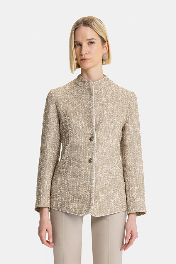 BEIGE UPRIGHT COLLAR JACKET