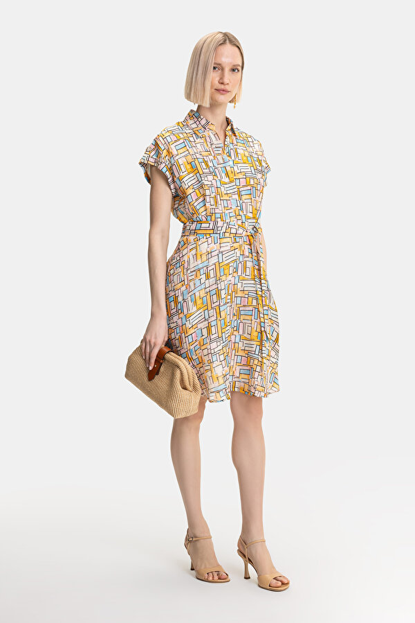 MULTICOLOR SHORT SLEEVE ABOVE THE KNEE DRESS