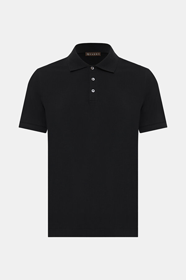 BLACK POLO NECK SHORT SLEEVE TSHIRT