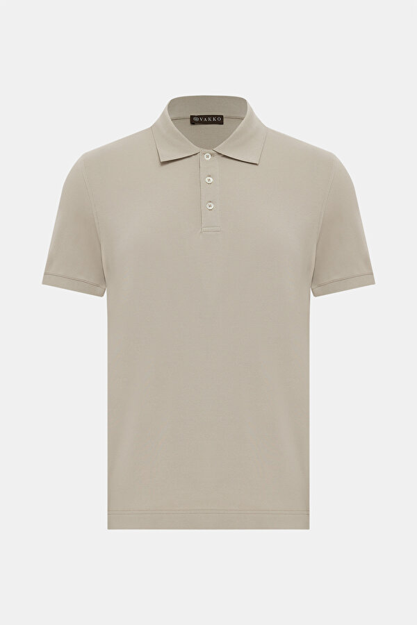 BEIGE POLO NECK SHORT SLEEVE TSHIRT