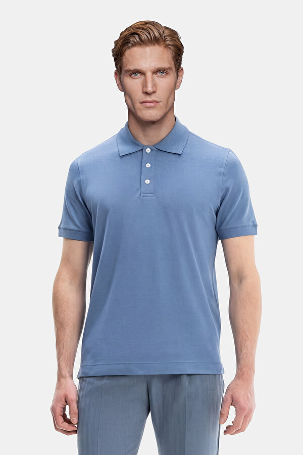 INDIGO POLO NECK SHORT SLEEVE TSHIRT