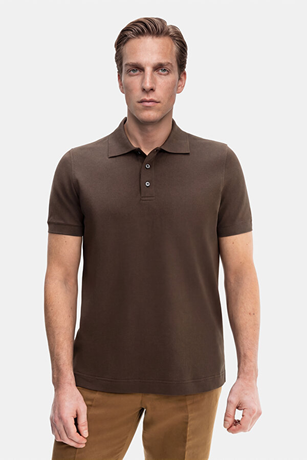 BROWN POLO NECK SHORT SLEEVE TSHIRT