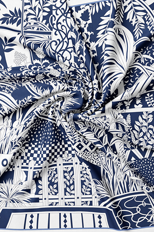 NAVY BLUE VIEW DESIGN TWILL SCARF 2