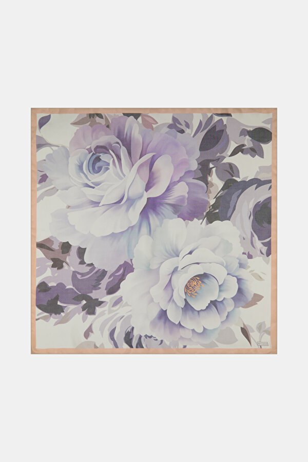 PURPLE FLORAL PATTERN ETAMIN VOILE SCARF