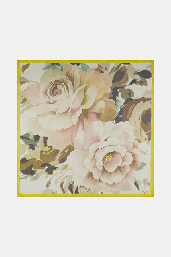 BEIGE FLORAL PATTERN ETAMIN VOILE SCARF