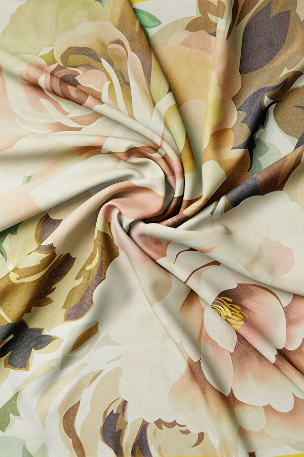 BEIGE FLORAL PATTERN ETAMIN VOILE SCARF 2