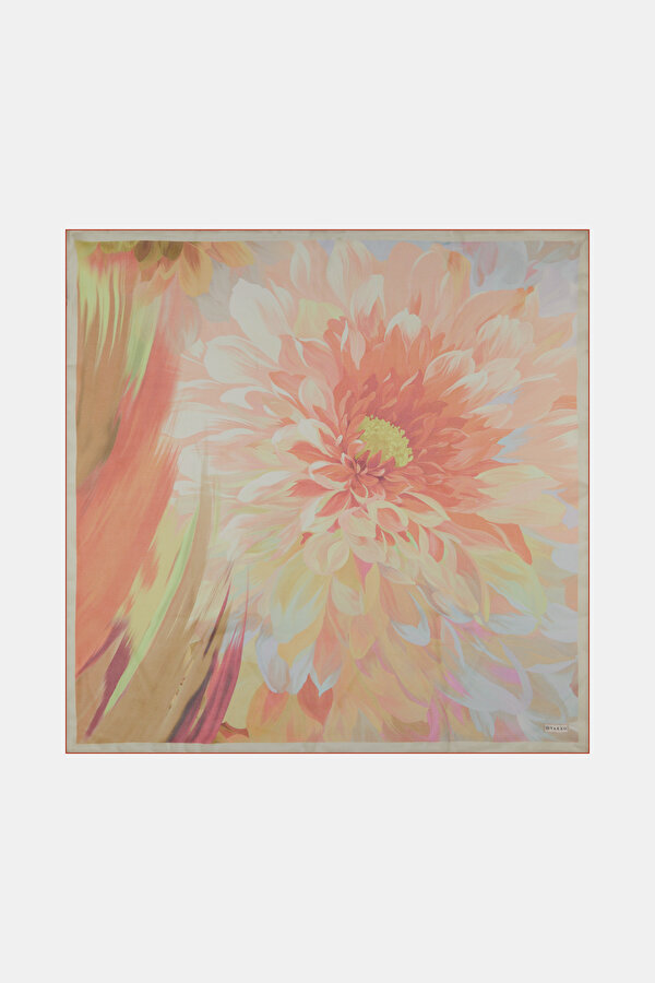 SALMON FLORAL PATTERN ETAMIN VOILE SCARF