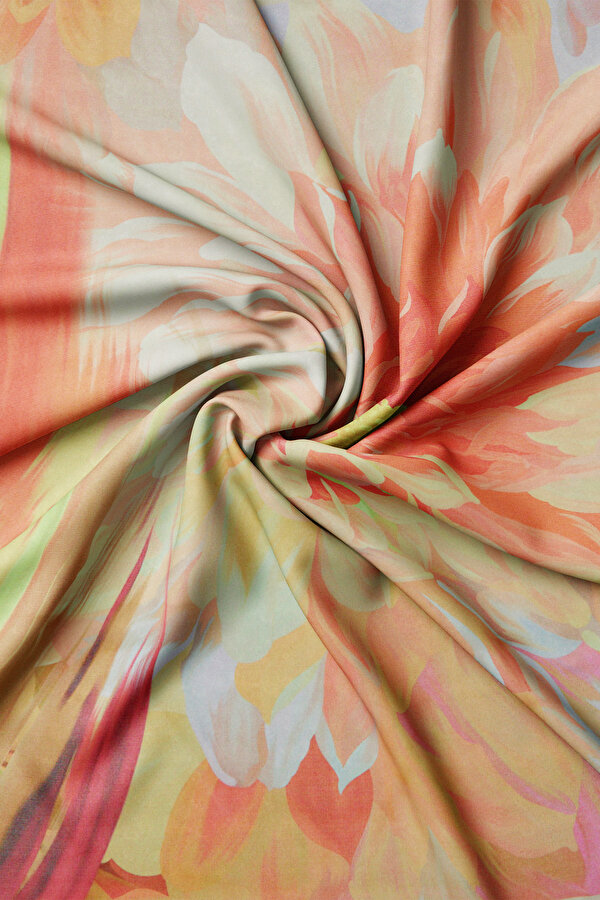 SALMON FLORAL PATTERN ETAMIN VOILE SCARF 2