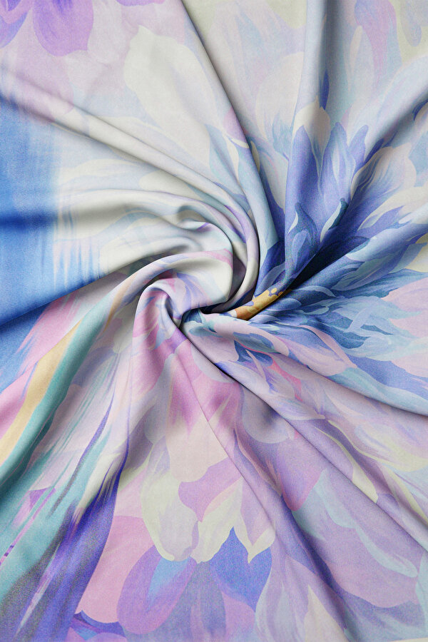 BLUE FLORAL PATTERN ETAMIN VOILE SCARF 2