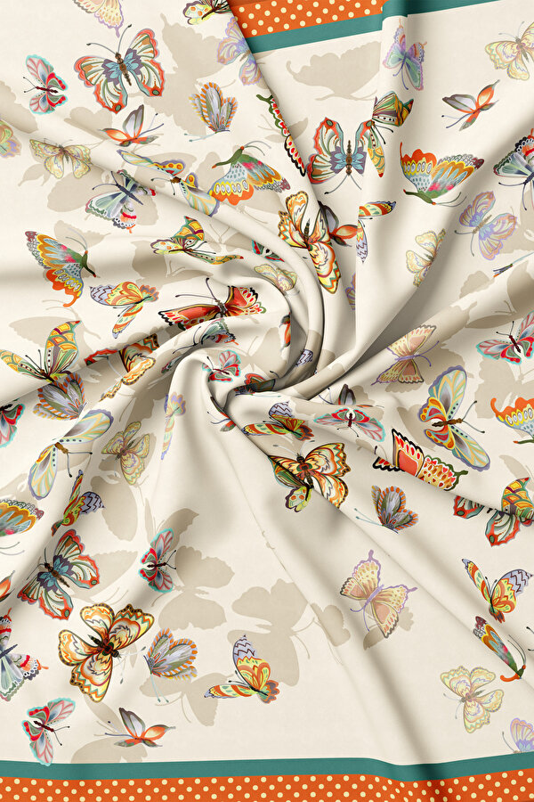 BEJ-ORANGE ANIMAL FİGÜRLÜ TWILL İPEK GAVROŞ 2