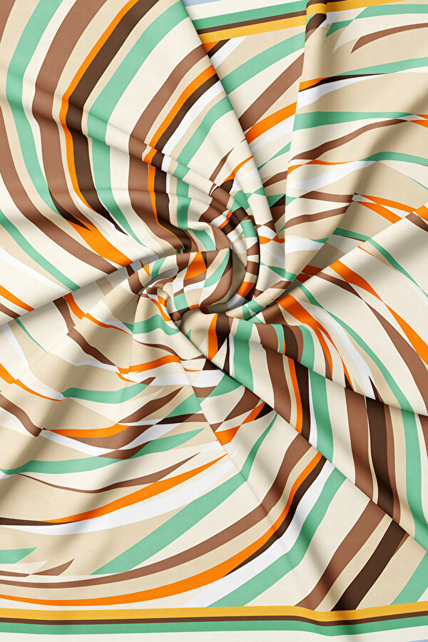 BEJ GEOMETRİK DESENLİ TWILL İPEK GAVROŞ 2