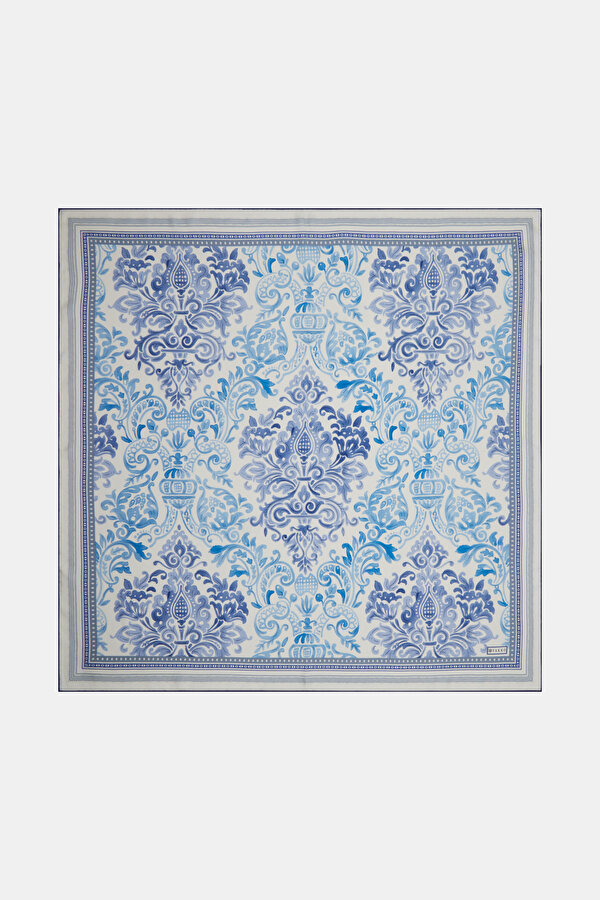 NAVY BLUE ETHNIC DESIGN TWILL SCARF
