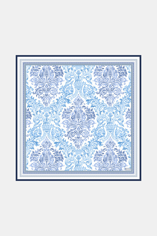 NAVY BLUE ETHNIC DESIGN TWILL SCARF