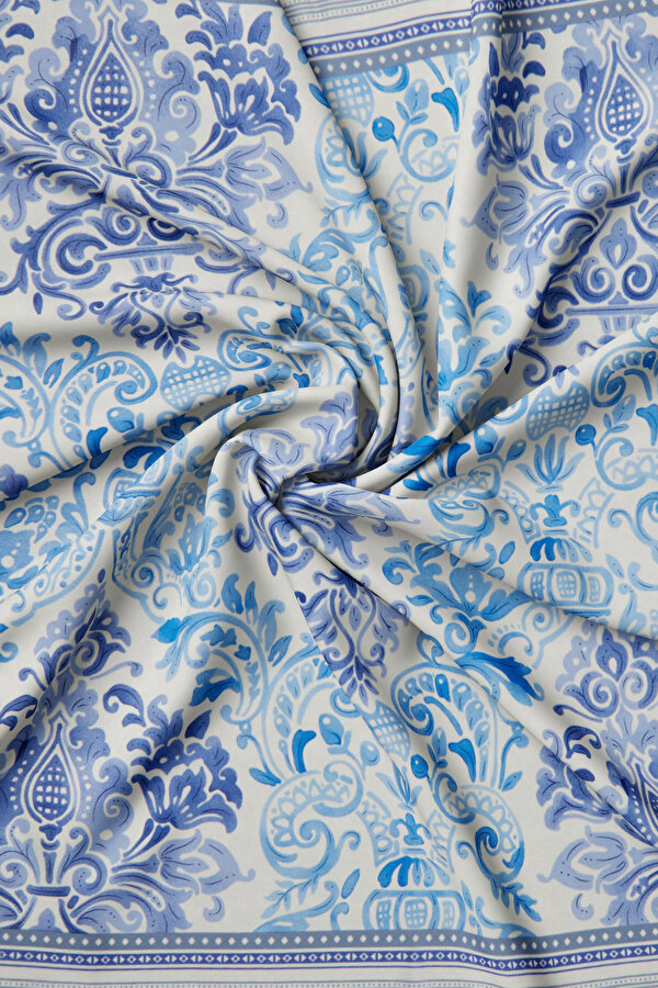 NAVY BLUE ETHNIC DESIGN TWILL SCARF 2