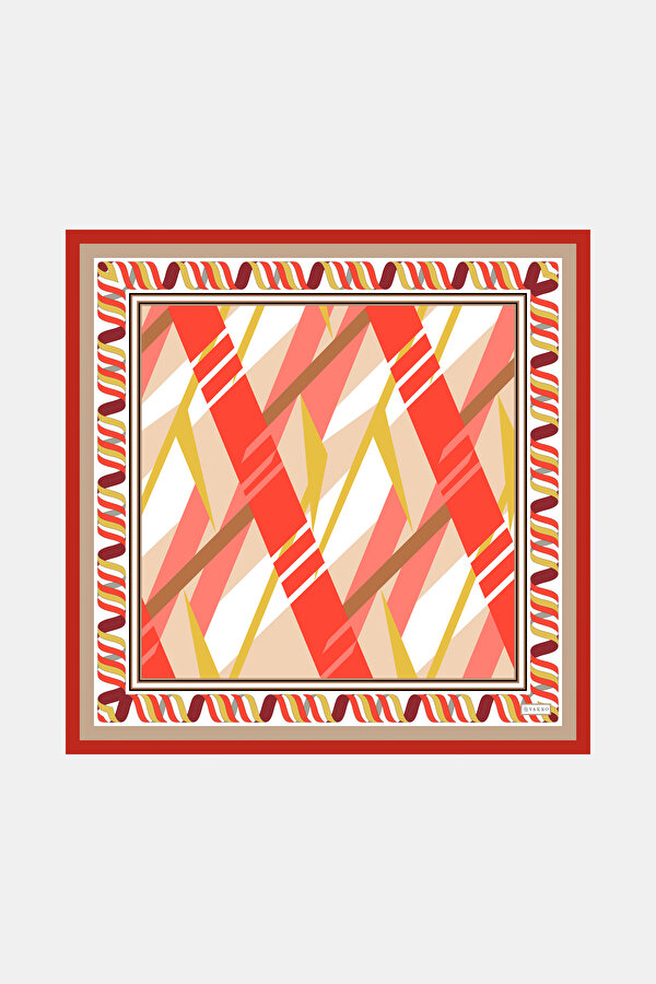 VERMILION GEOMETRIC DESIGN TWILL BANDANA
