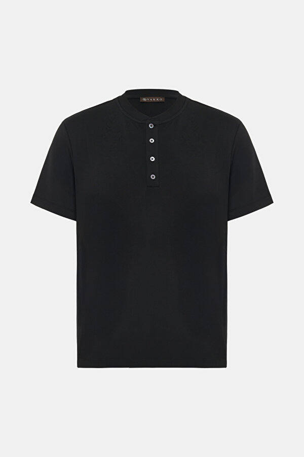 BLACK POLO NECK SHORT SLEEVE TSHIRT