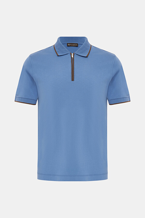 INDIGO POLO NECK SHORT SLEEVE TSHIRT