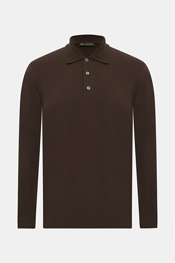 LIGHT BROWN POLO NECK LONG SLEEVE TSHIRT