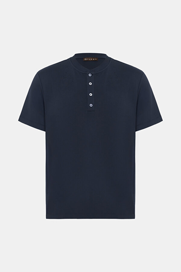 NAVY BLUE POLO NECK SHORT SLEEVE TSHIRT