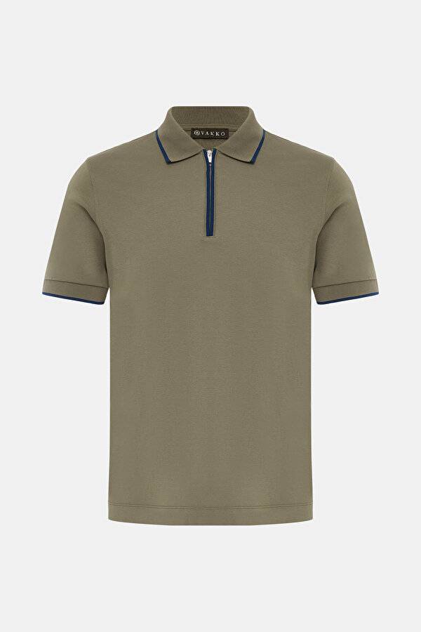 KHAKI POLO NECK SHORT SLEEVE TSHIRT