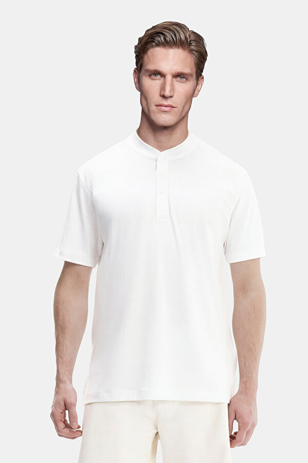 WHITE POLO NECK SHORT SLEEVE TSHIRT