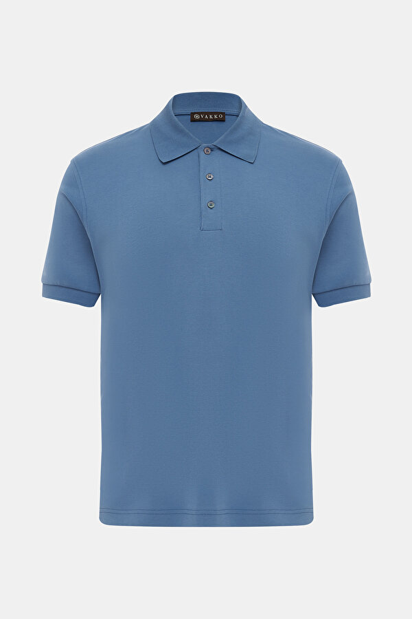 INDIGO POLO NECK SHORT SLEEVE TSHIRT