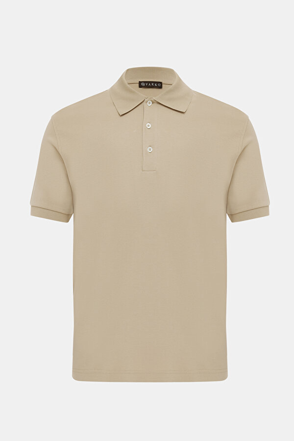 BEIGE POLO NECK SHORT SLEEVE TSHIRT