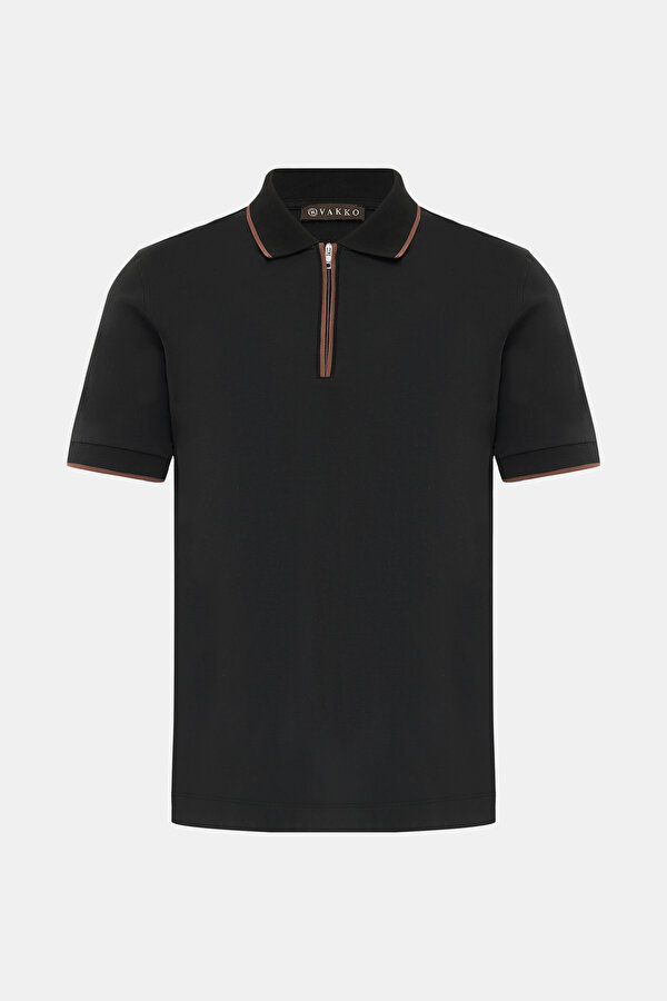 BLACK POLO NECK SHORT SLEEVE TSHIRT