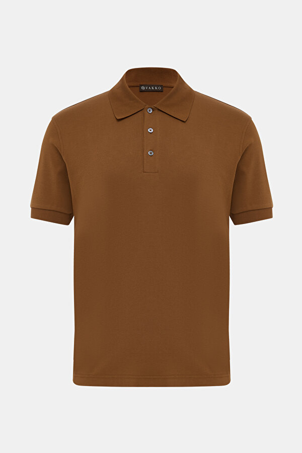 DARK BEIGE POLO NECK SHORT SLEEVE TSHIRT