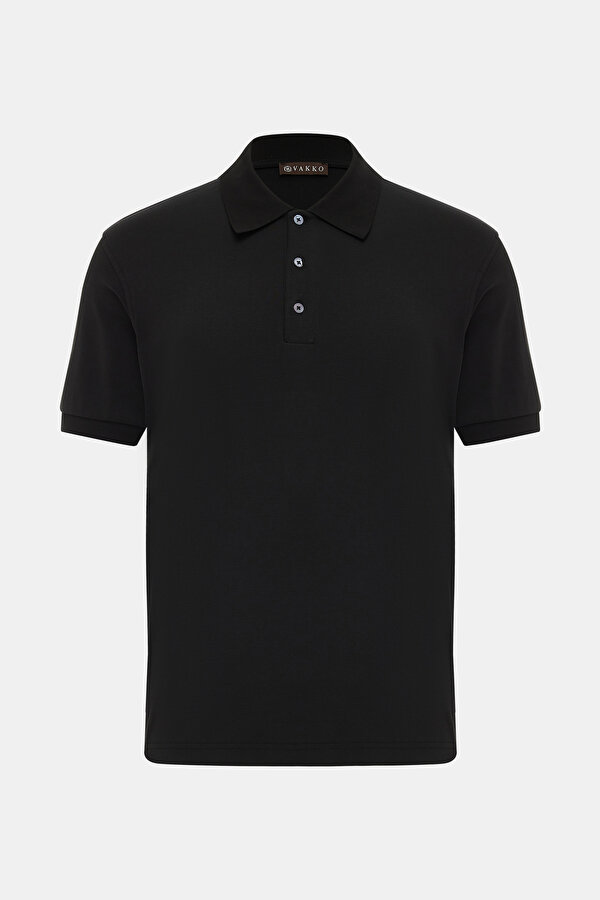 BLACK POLO NECK SHORT SLEEVE TSHIRT