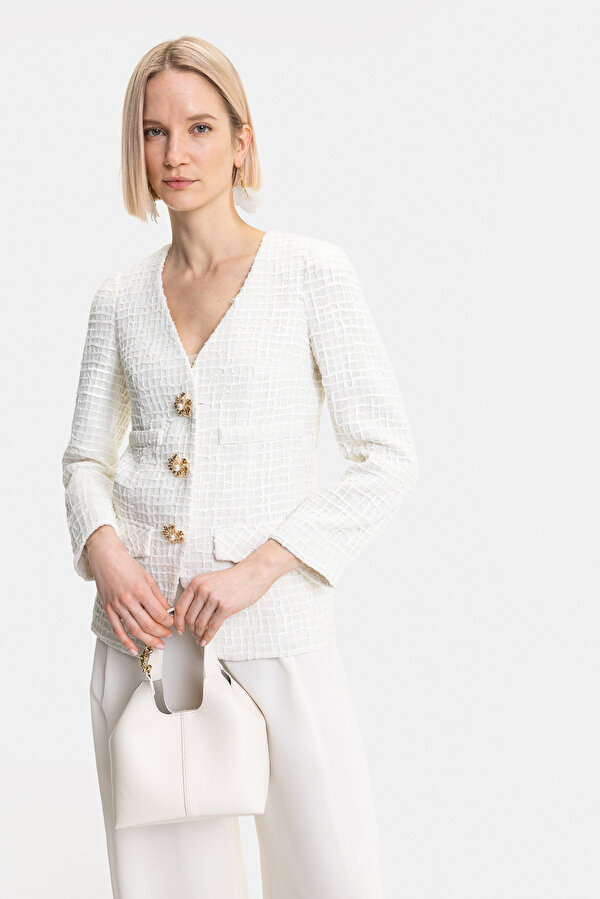 ECRU V NECK JACKET 6