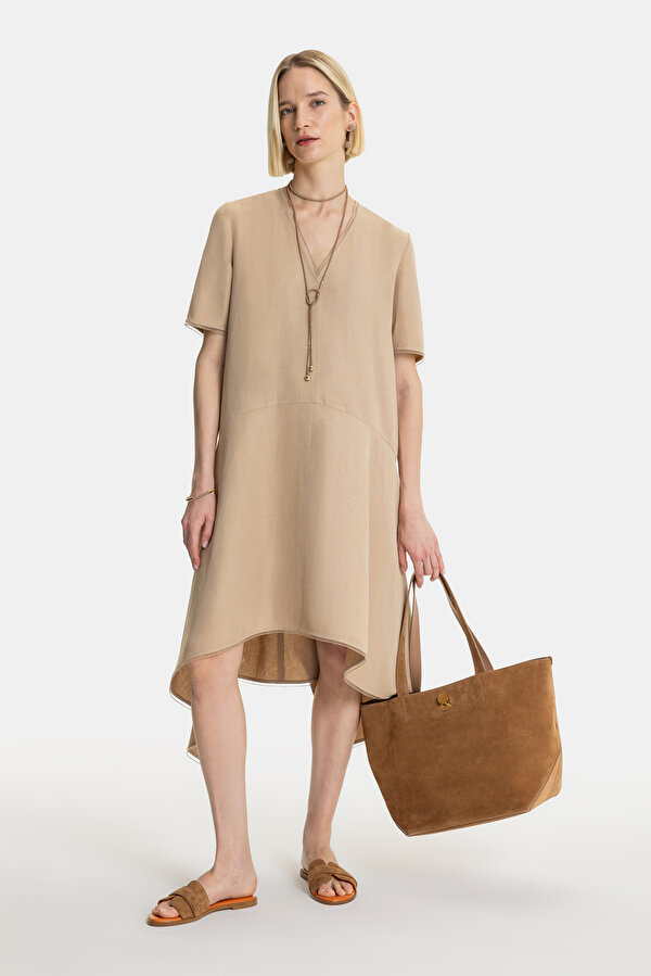 DARK BEIGE SHORT SLEEVE DRESS