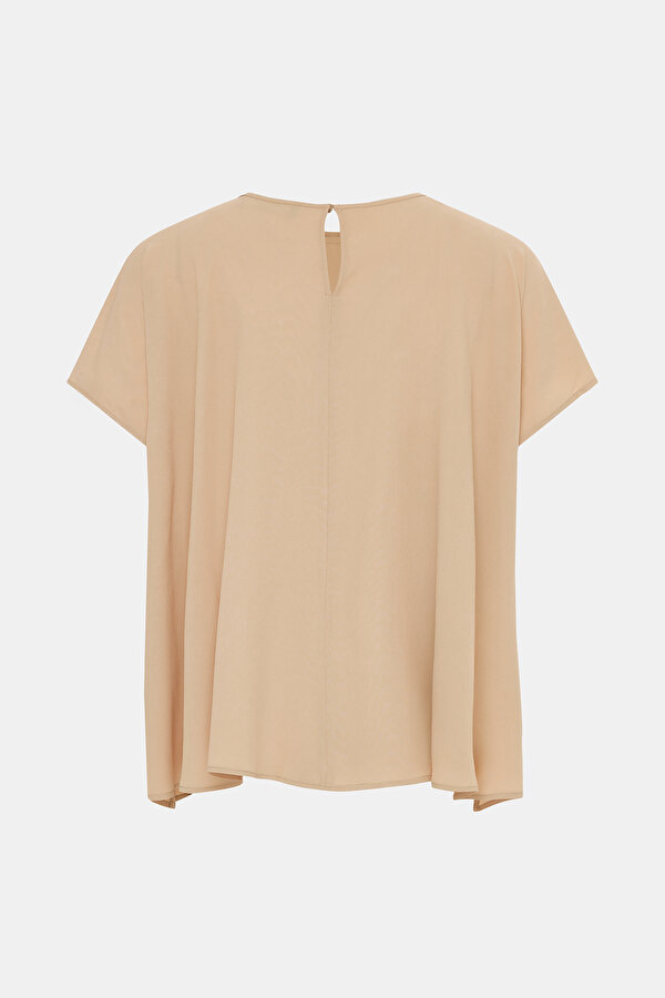 DARK BEIGE BASIC / ROUND NECKLINE SHORT SLEEVE BLOUSE 7