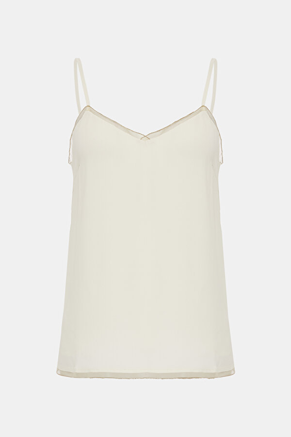 ECRU PLUNGE NECKLINE SLEEVELESS SUSPENDER BLOUSE 6