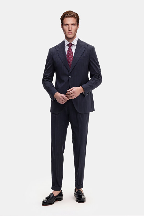DARK NAVY BLUE SURPLICE NECKLINE (CROSS-OVER NECKLINE) WOOL/CASHMERE SUIT