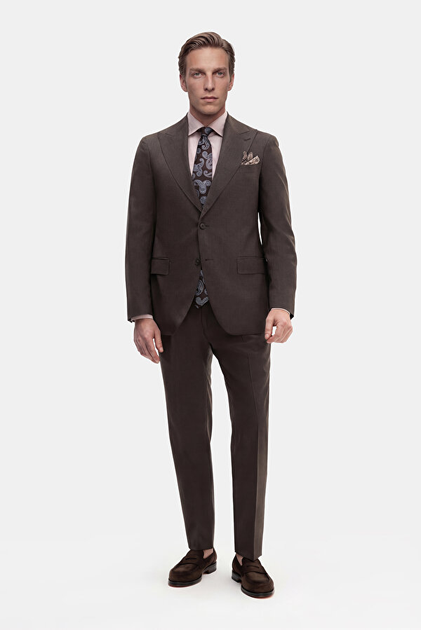 BROWN SURPLICE NECKLINE (CROSS-OVER NECKLINE) WOOL/CASHMERE SUIT