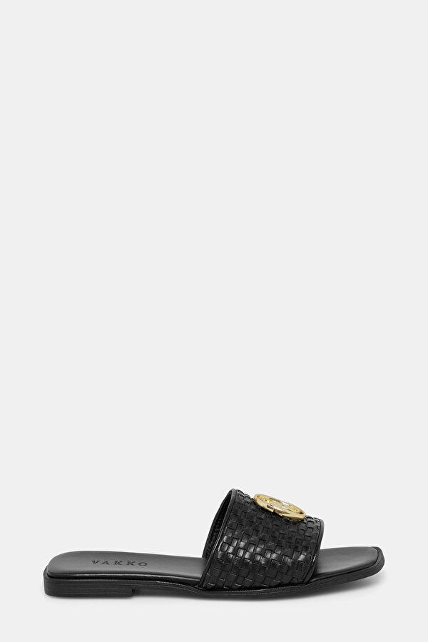 BLACK MONOGRAM LEATHER SLIPPER