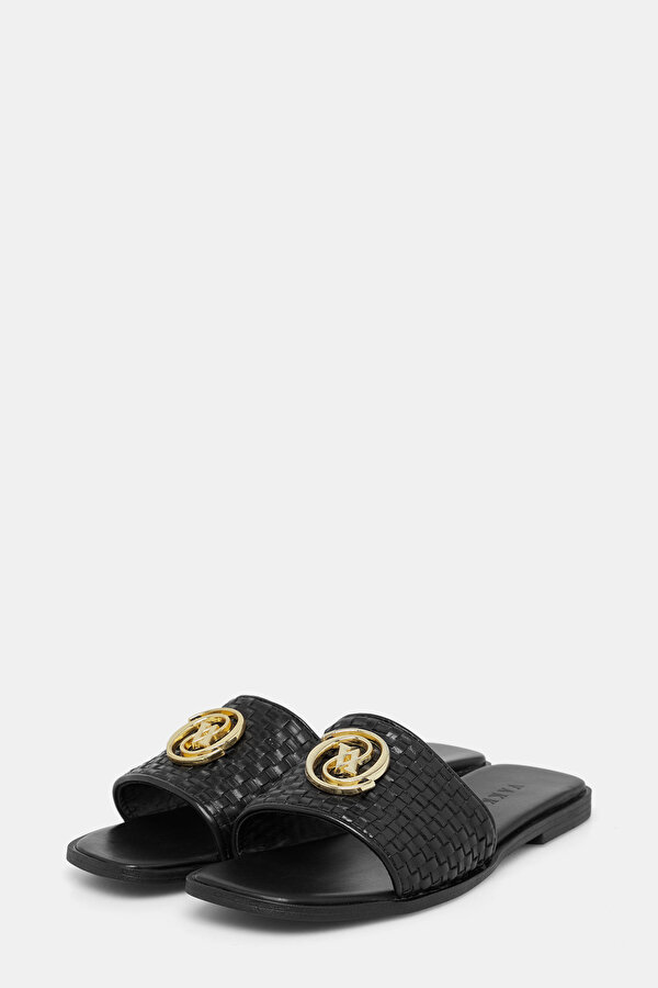 BLACK MONOGRAM LEATHER SLIPPER 2