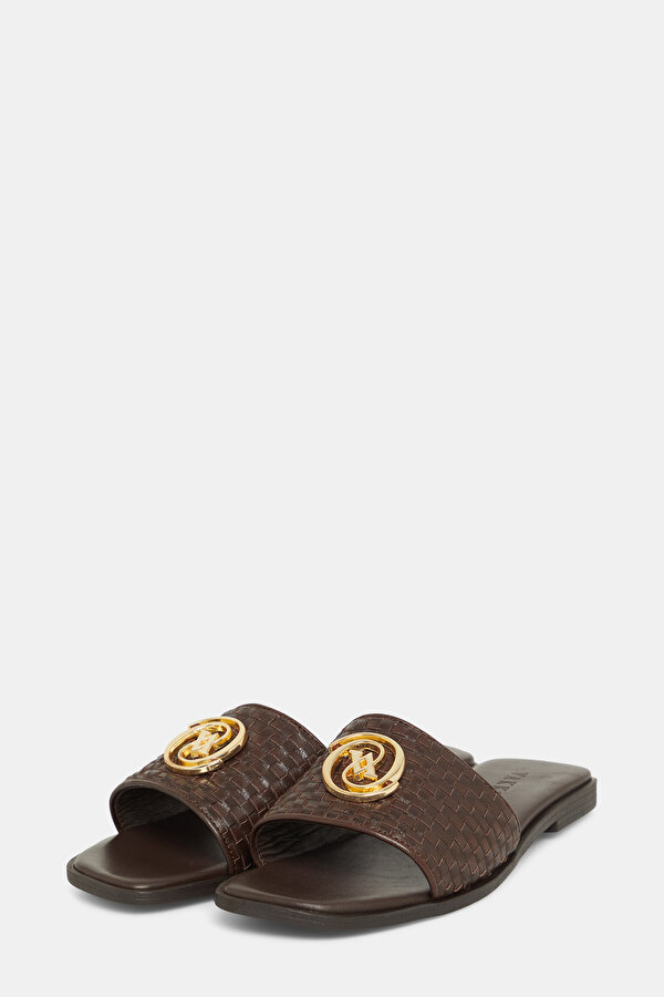 BROWN MONOGRAM LEATHER SLIPPER 2