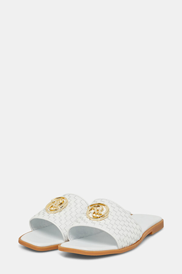 WHITE MONOGRAM LEATHER SLIPPER 2