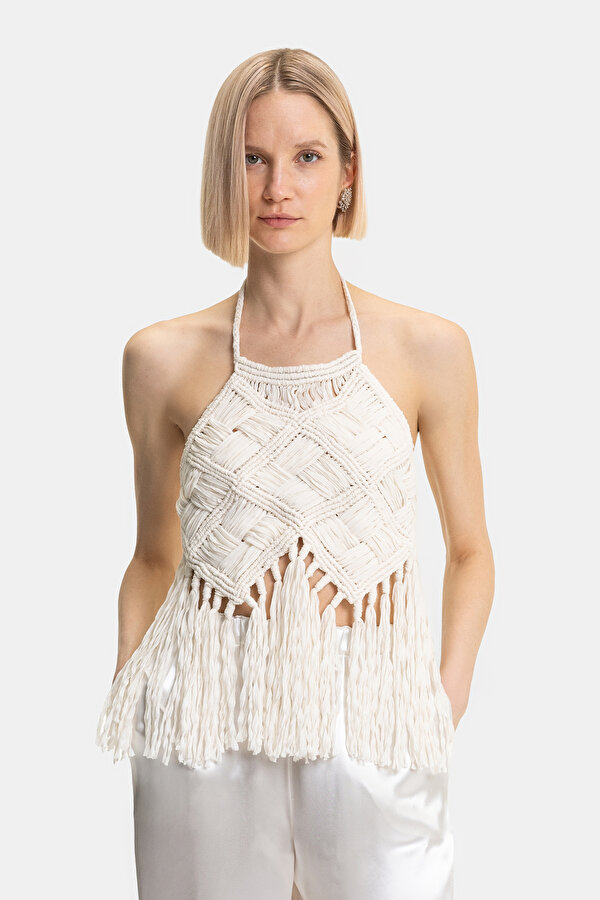 ECRU HALTER SLEEVELESS BLOUSE