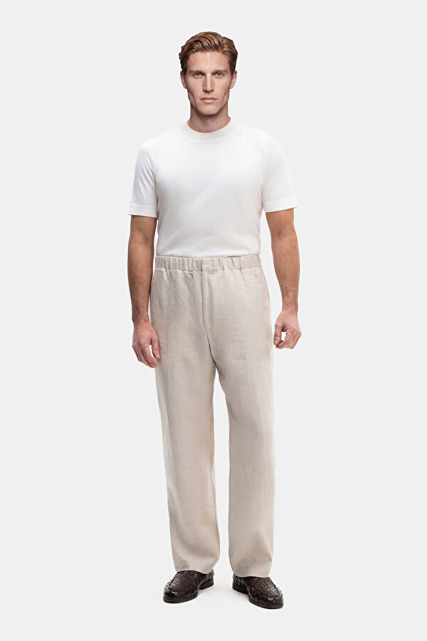 LIGHT BEIGE HERRINGBONE TROUSERS