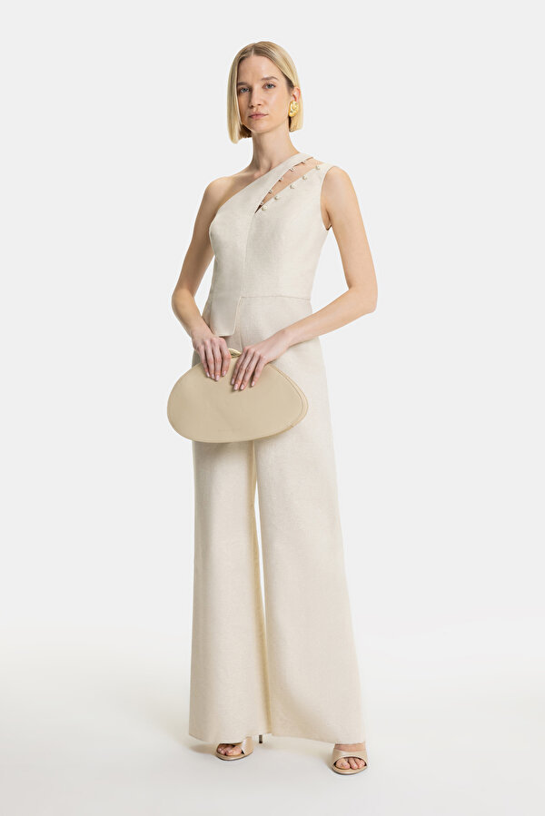 ECRU CLEAVAGE SLEEVELESS JUMPSUIT