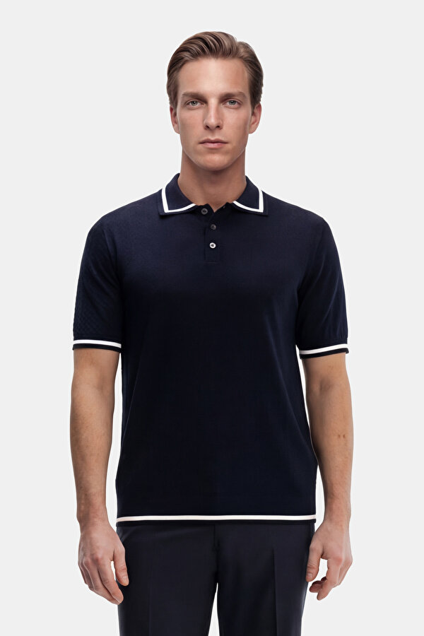 NAVY BLUE POLO NECK SHORT SLEEVE TSHIRT