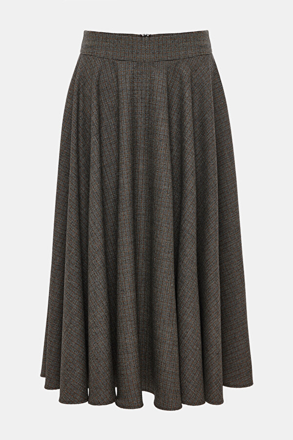 TAN DESIGN FILLED WOOL MIDI SKIRT