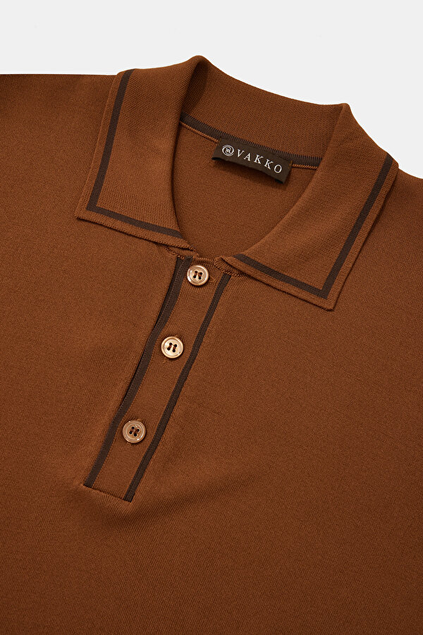 TAN BUTTONED COLLAR SHORT SLEEVE TSHIRT 7