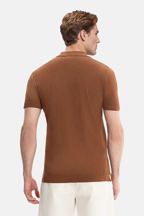 TAN BUTTONED COLLAR SHORT SLEEVE TSHIRT 2