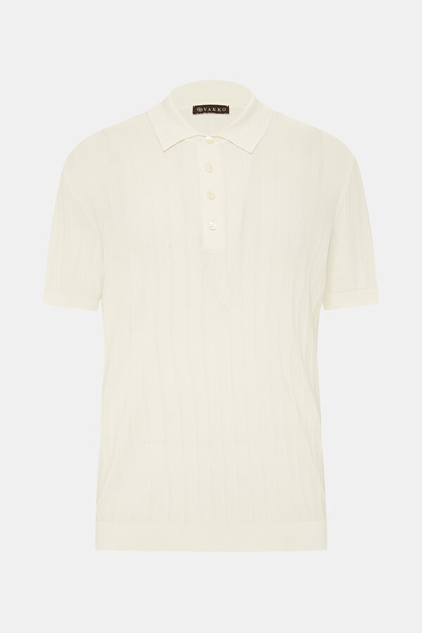 ECRU POLO NECK SHORT SLEEVE TSHIRT