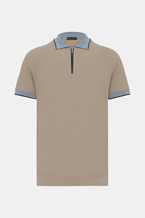 FERMUARLI POLO YAKA KISA KOL TRİKO T-SHIRT